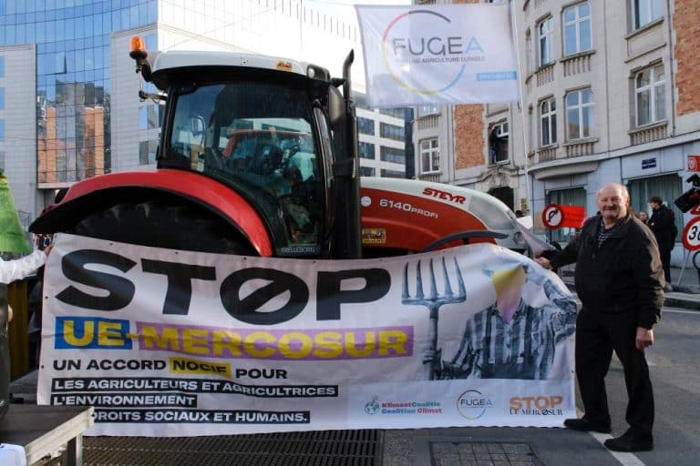 Protesten van de agrarische sector tegen het handelsverdrag met Mercosur in Brussel.