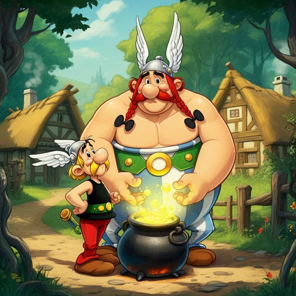 Bekende stripfiguren Asterix en Obelix