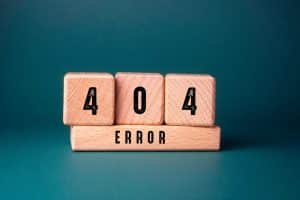 Houten blokken met daarop: 404 error